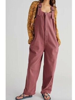 Free People We The Free Hunter Denim Overalls In Garnet Royale
